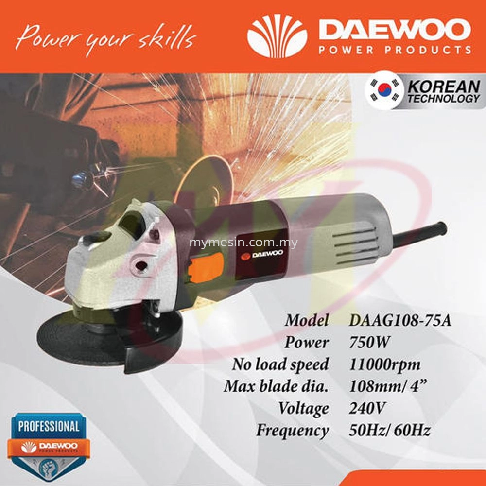 DAEWOO DAAG108-75  4"  Angle Grinder 750W [Code: 10207]