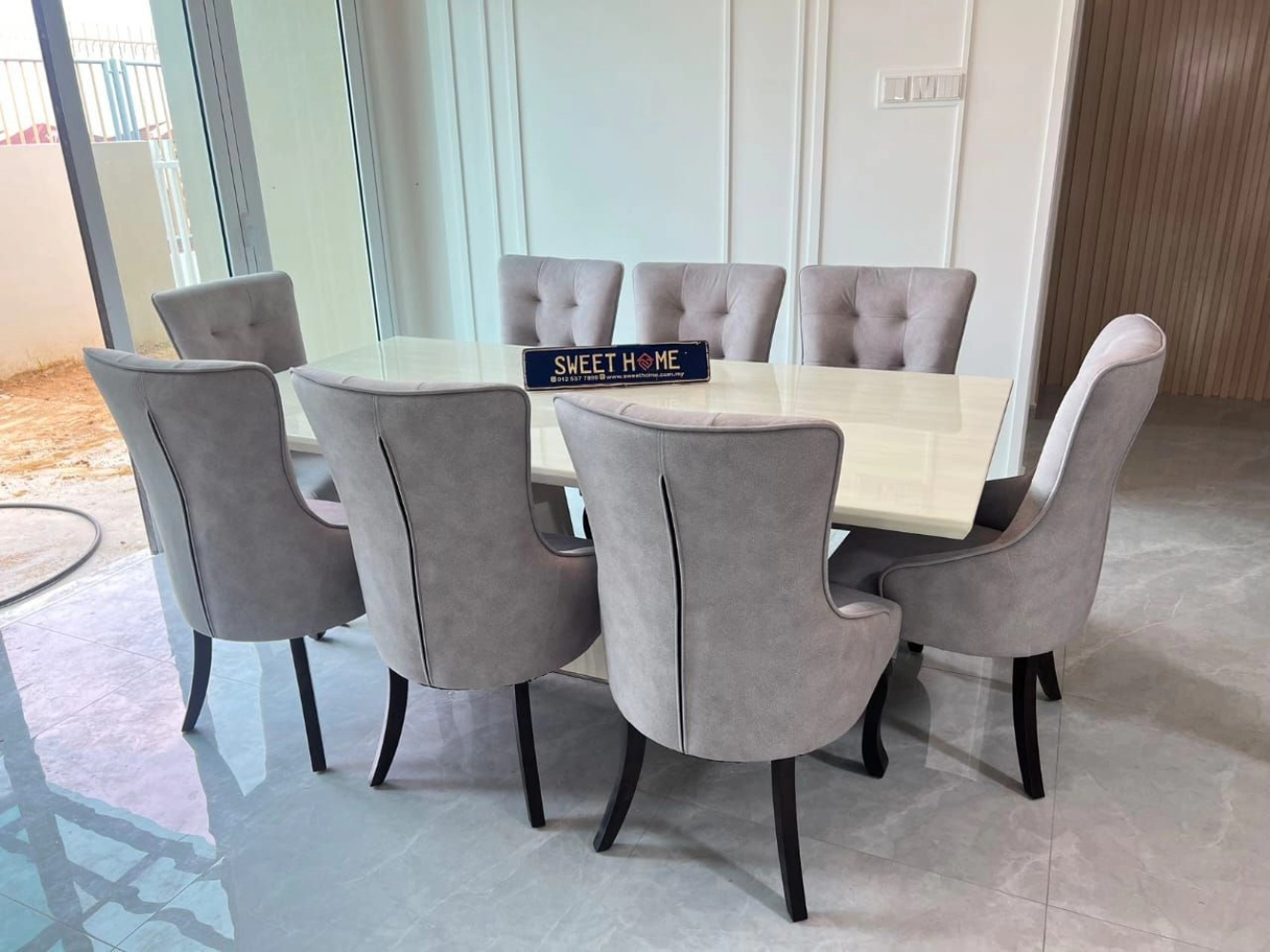 8 Seater Dining Seater | Marble Table Unique Leg Design | Highback Dining Chair |Dining Room | Meja Kerusi Makan Moden