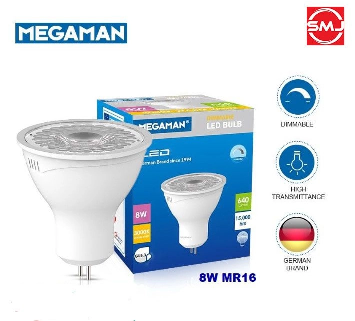 Megaman 8W GU5.3 3000k Warm White LED Light Bulb 