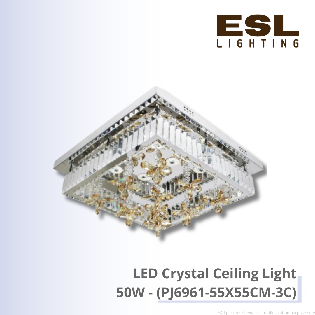 LED Crystal Ceiling Light 50W - PJ6961-55X55CM-3C