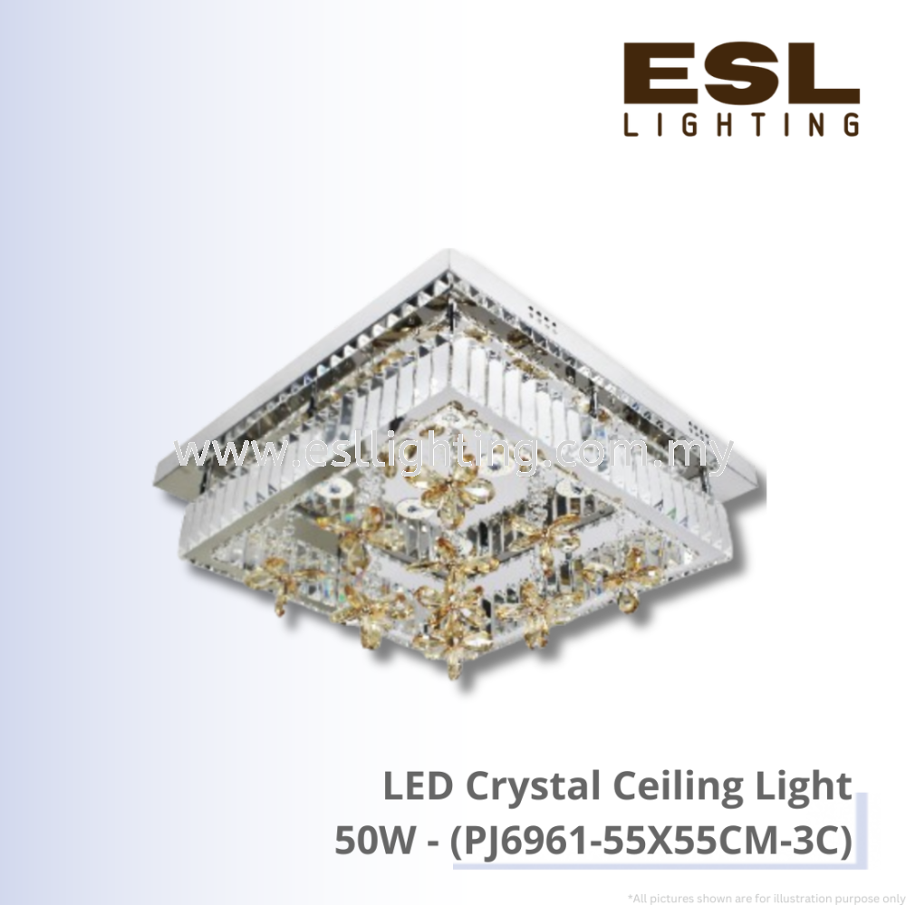 LED Crystal Ceiling Light 50W - PJ6961-55X55CM-3C