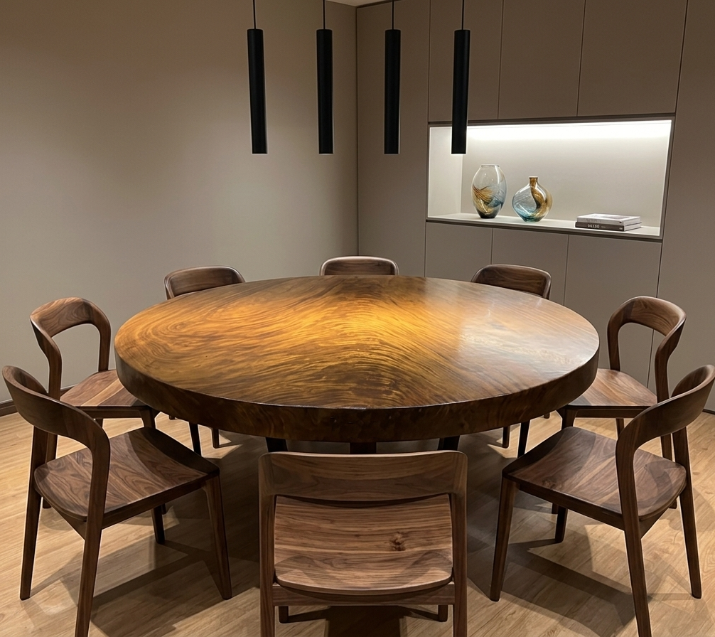 The Solaris Tigerwood Round Dining Table