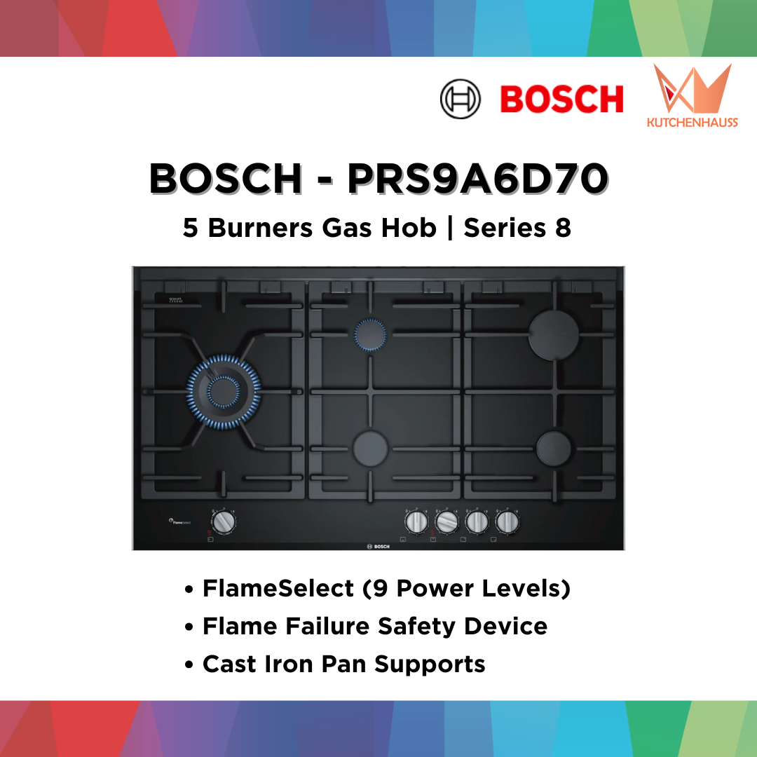 BOSCH - 90cm Series 8 Built-In 5 Burners Gas Hob PRS9A6D70