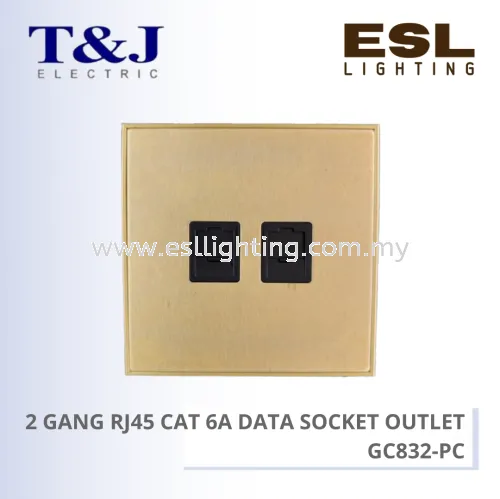 T&J SWITCHES TITANIUM SERIES 2 GANG RJ45 CAT 6A DATA SOCKET OUTLET - GC832-PC-BFSS GC832-PC-BFMR GC832-PC-BSBL