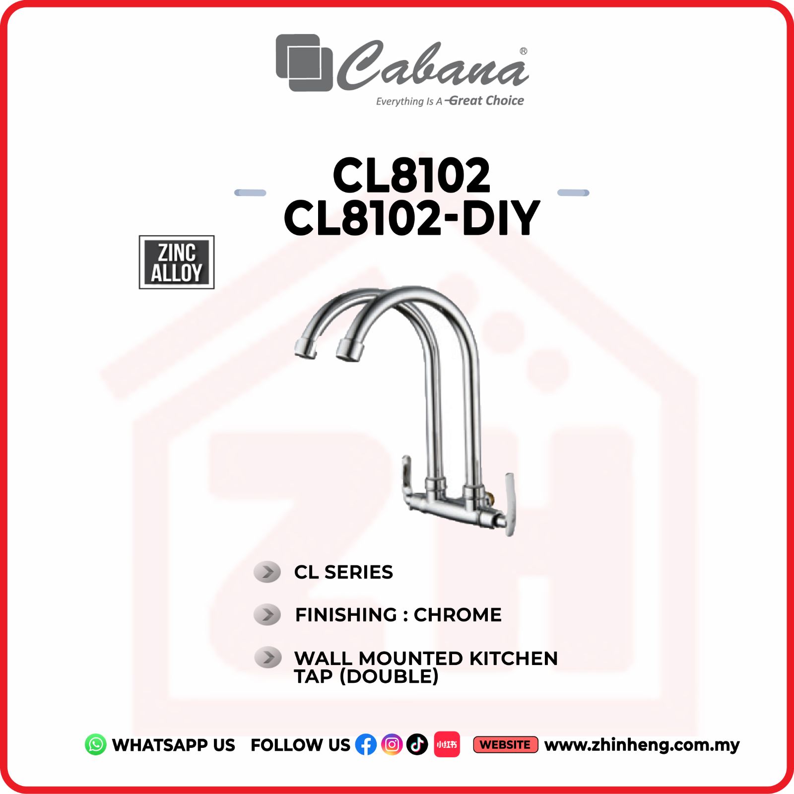 CABANA WALL MOUNTED KITCHEN TAP [DOUBLE] CL8102 & CL 8102-DIY