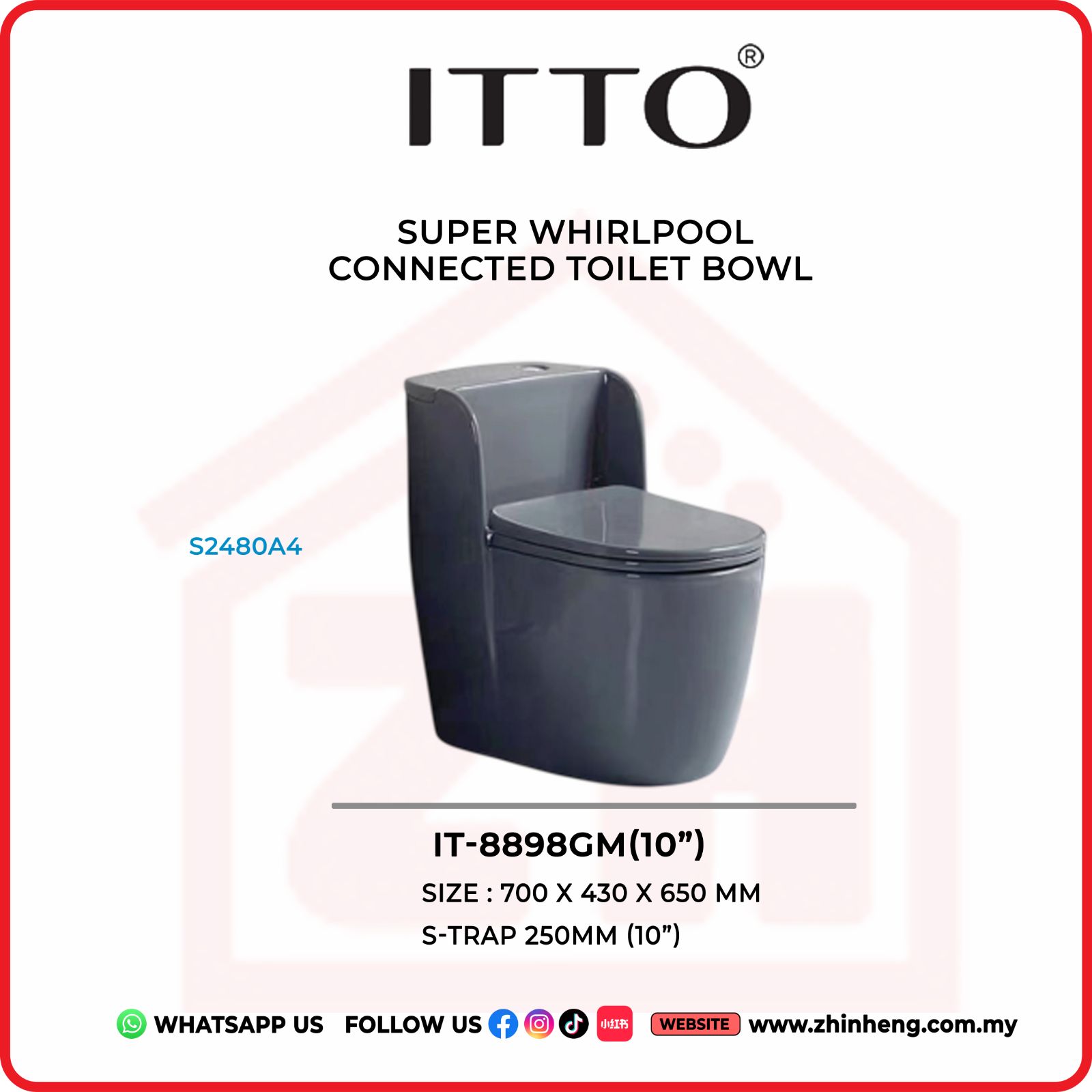 ITTO SUPER WHIRLPOOL CONNECTED TOILET BOWL IT-8898GM(10")