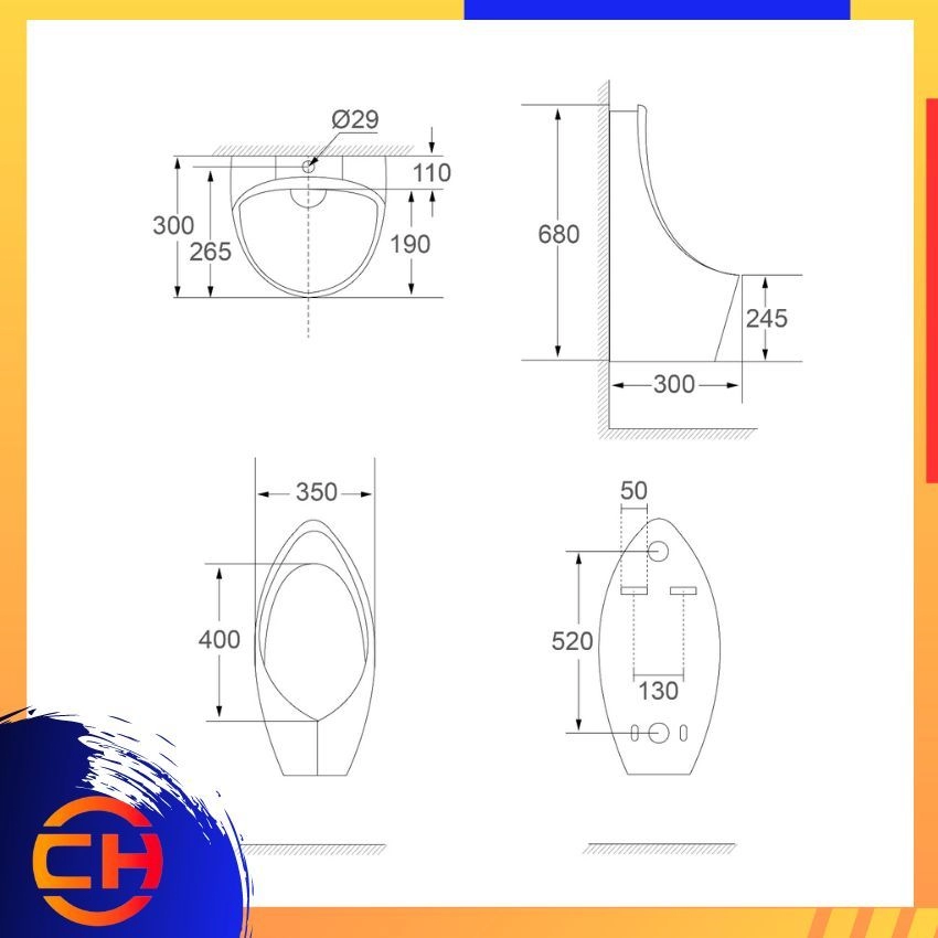 SORENTO URINAL BOWLS SRTUB206 / SRTUB206 - Back Inlet