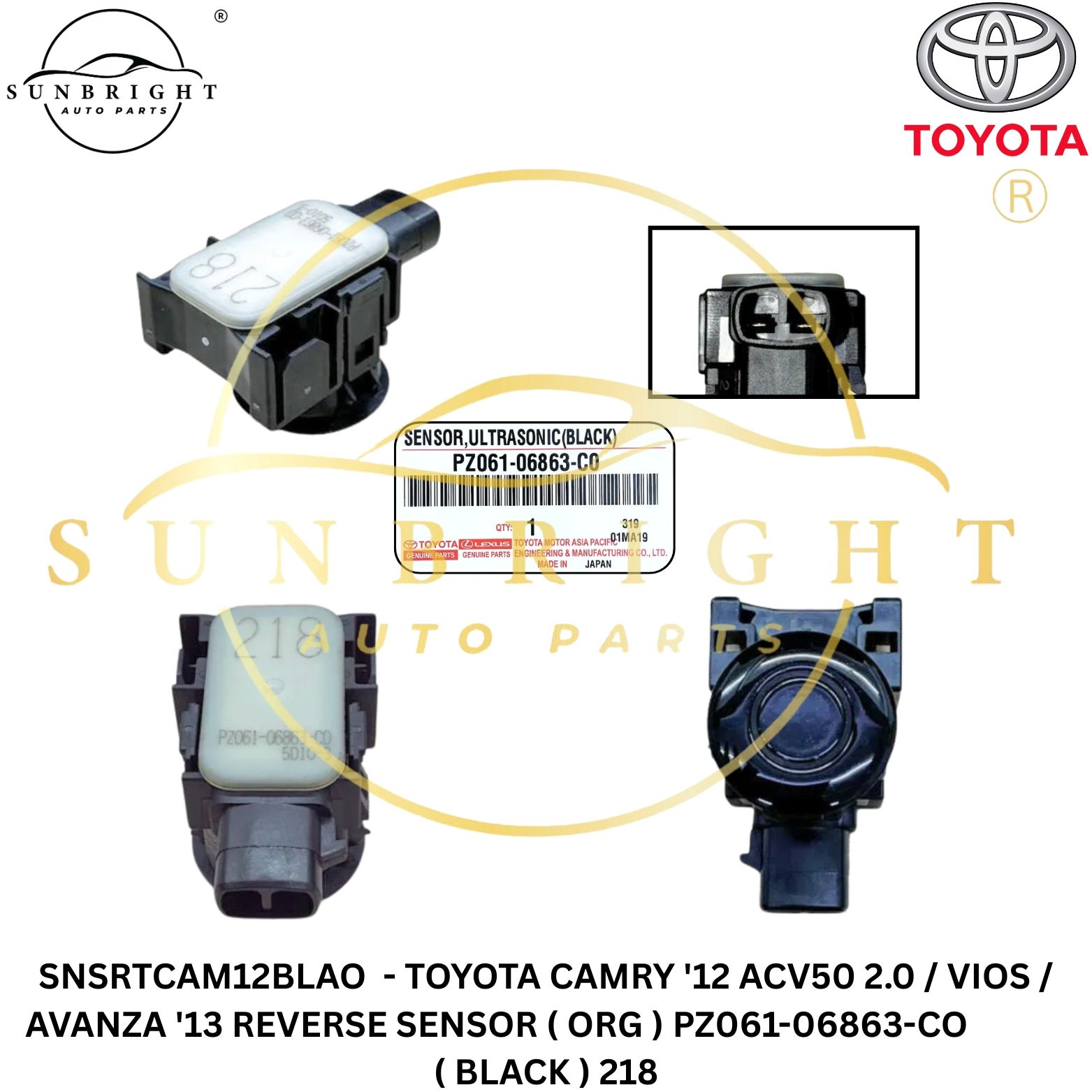 SNSRTCAM12BLAO  - TOYOTA CAMRY '12 ACV50 2.0 / VIOS / AVANZA '13 REVERSE SENSOR ( ORG ) PZ061-06863-CO ( BLACK ) 218