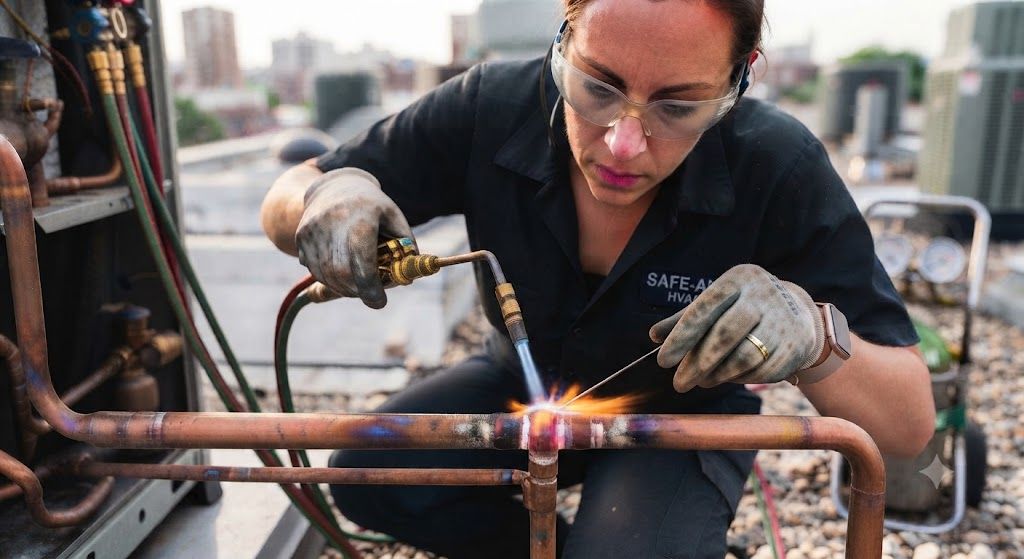 HVAC torch brazing copper pipes method