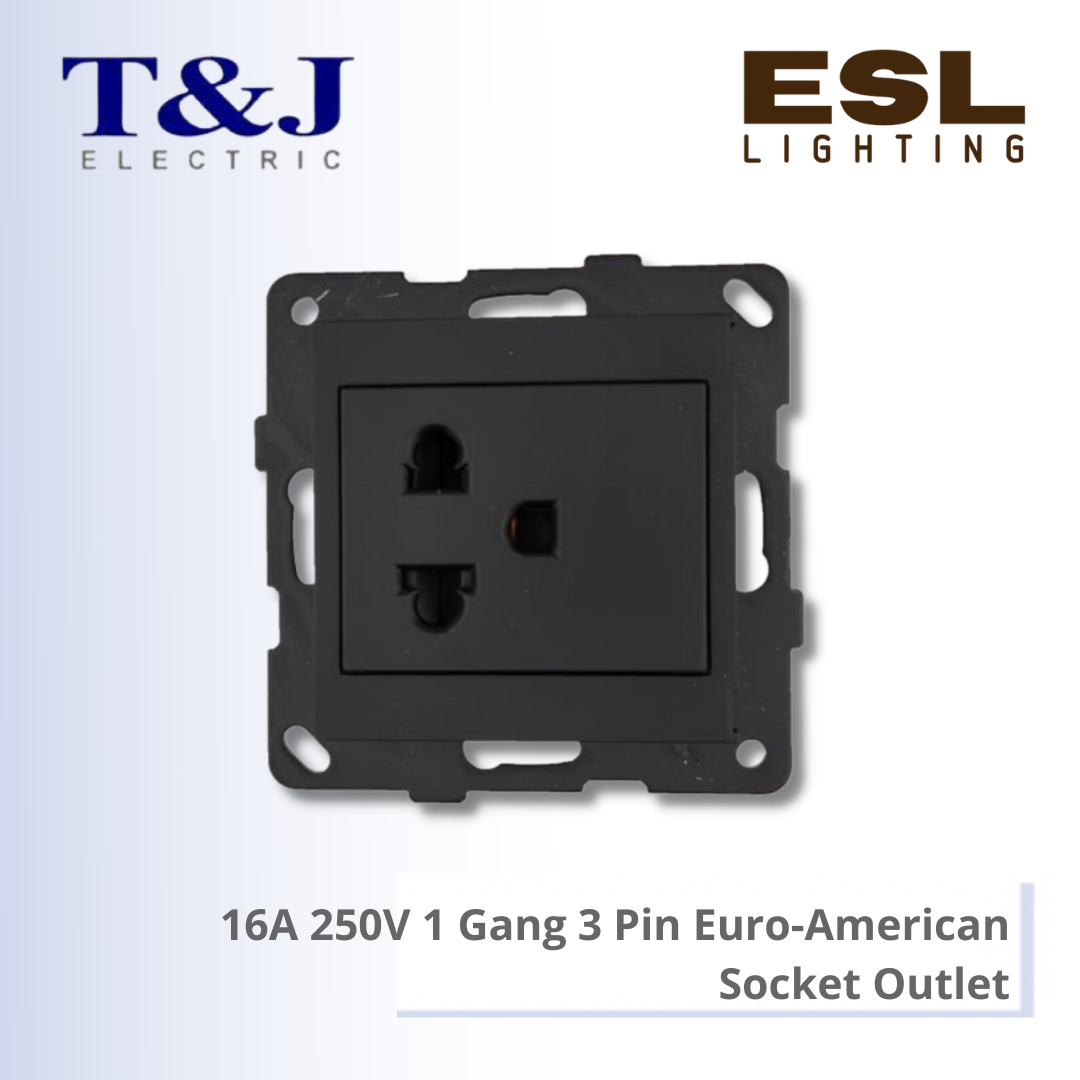 T&J LAVINA"95" SERIES 16A 250V 1 Gang 3 Pin Euro-American Socket Outlet - JC8416V-W-LWH / JC8416V-W-LBL