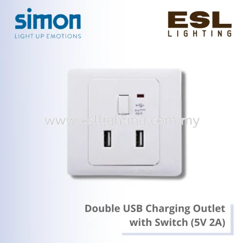 SIMON 50 SERIES Double USB Charging Outlet with Switch (5V 2A) - 45E723