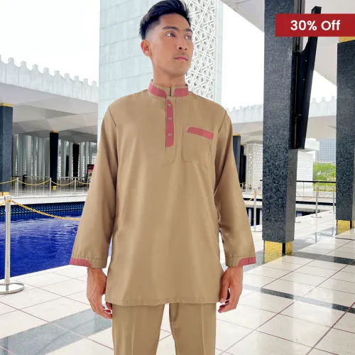 Baju Melayu Kurta Nagoya Sepasang (CK) Brown Pink