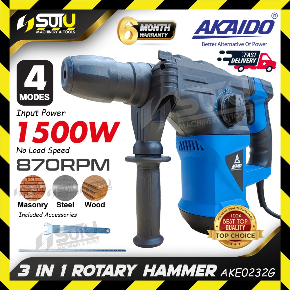 AKAIDO AKE0232G 4.5J 3 in 1 Corded / Electric Rotary Hammer 1500W 870RPM