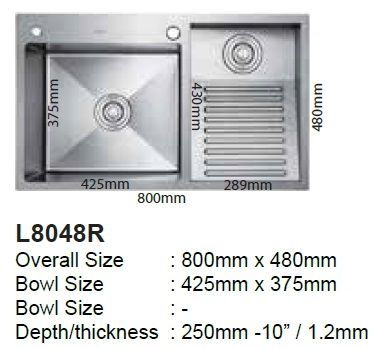 LAUNDRY SINK SUS304 RIGHT 800x480mm