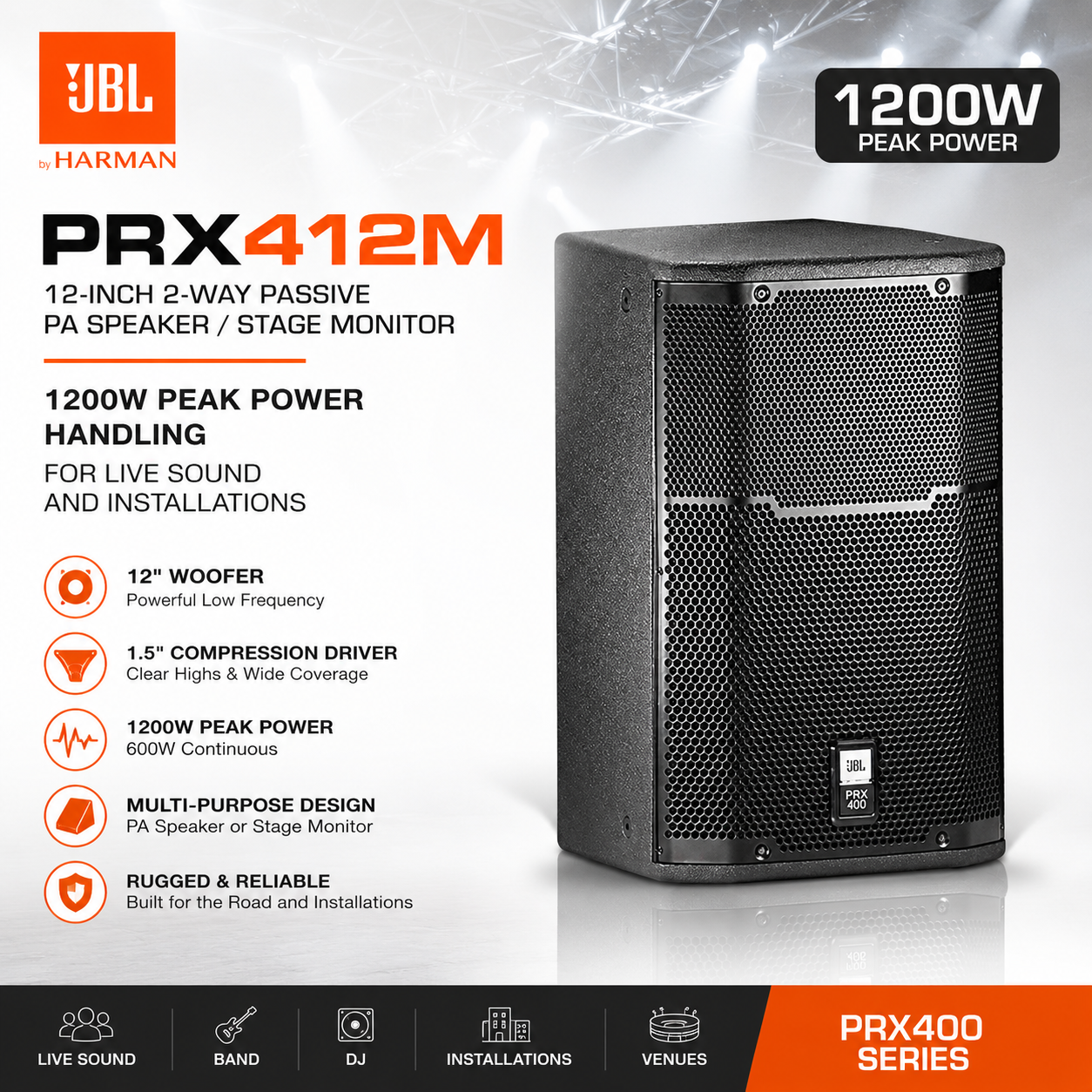 JBL PRX412M 閳 12閼诲崬閸欏苯鎮滈弮鐘崇爱PA閹碉紣閸 / 閼哥偛褰撮惄鎴濇儔閿涘苯鍢查崐鐓庡閻1200閻★讣绱濋柅鍌滄暏娴滃海骞囬崷鐑樺⒖婢规澘鎷伴崶鍝勭暰鐎瑰