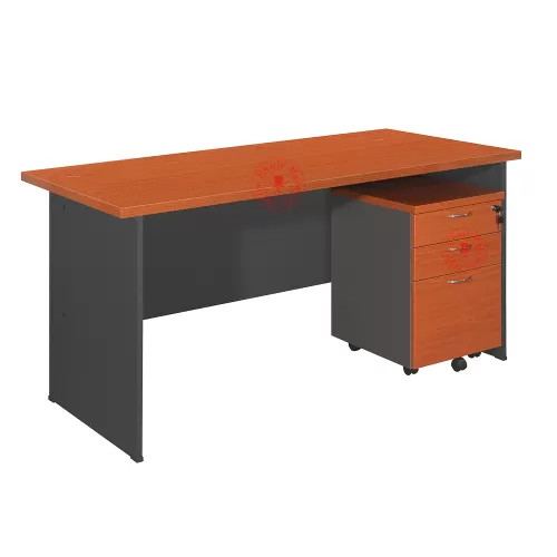 Cherry color Office Table c/w Mobile Pedestal 2D1F | Standard Table | Meja Pejabat | Meja Office