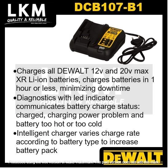Chargeur DeWALT DCB107 XR Li-Ion 10.8V à 18V