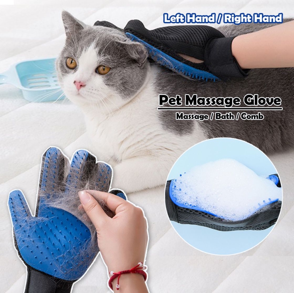Pet Glove Grooming Buang Bulu Kucing Deshedding Cat Dog Magic Brush Massage Hair Removal