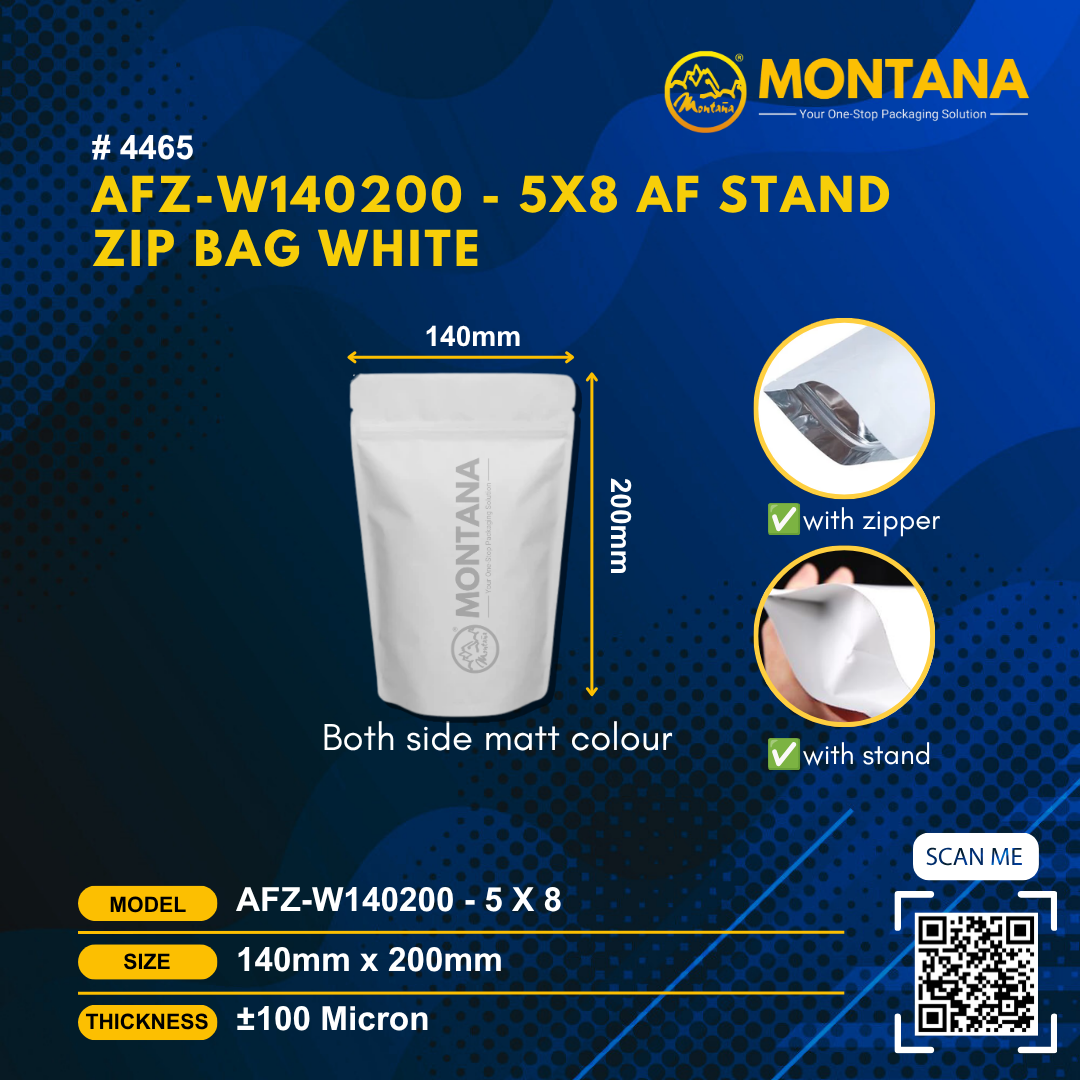 (4465) AFZ-W140200 - 5X8 AF STAND ZIP BAG WHITE