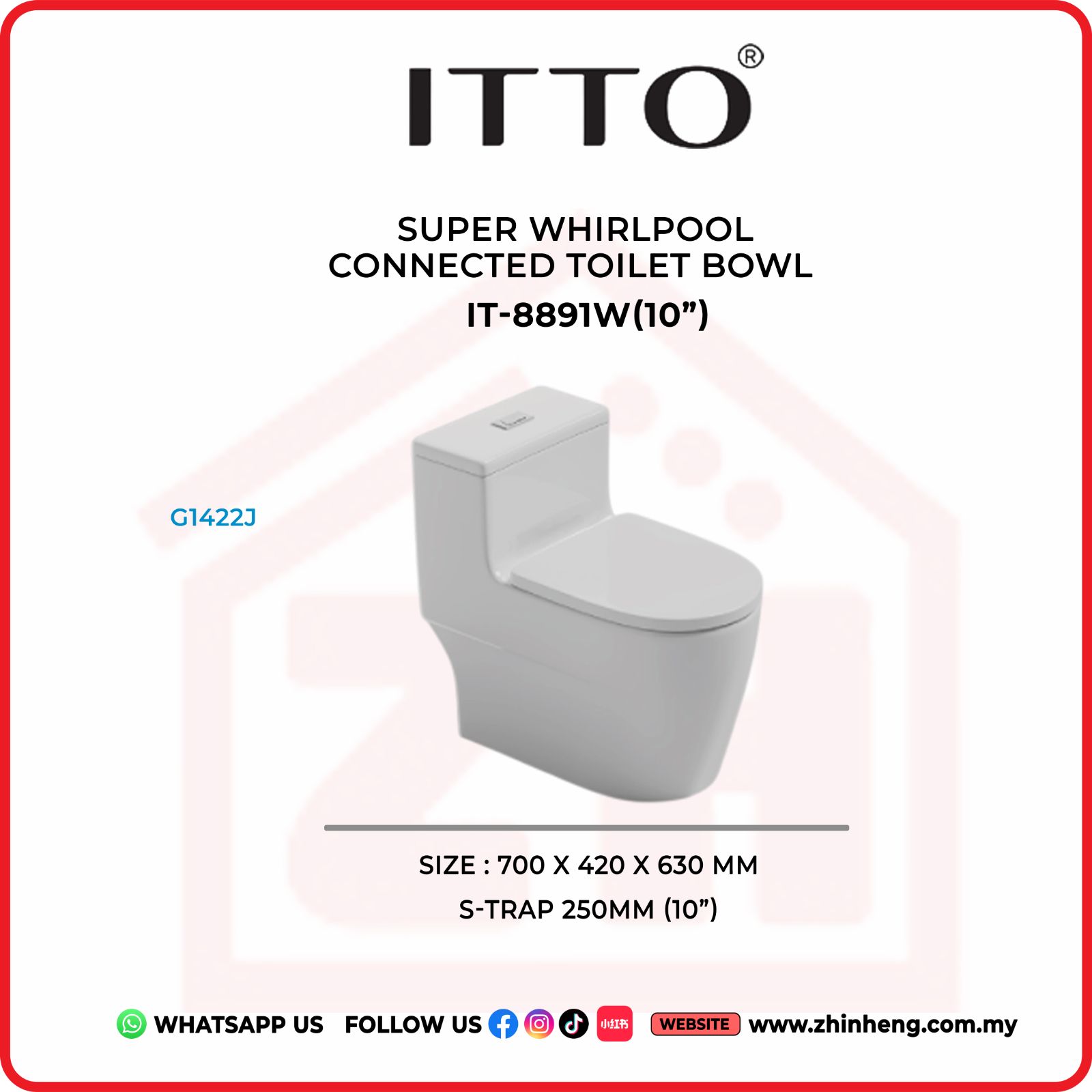 ITTO SUPER WHIRLPOOL CONNECTED TOILET BOWL  IT-8891W(10)