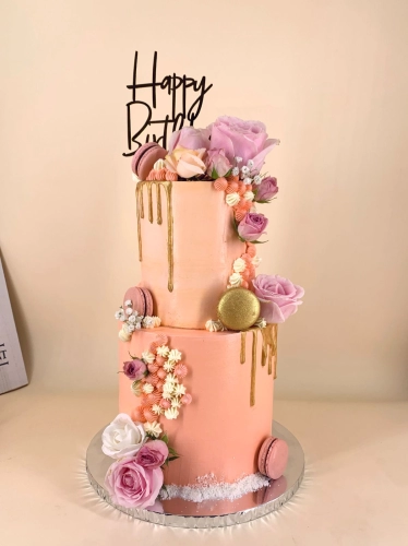 2 tiers | Peach Color Buttercream cake | Wedding Cake 