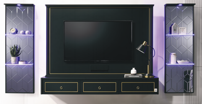 VD-1056B SET WITH MIRROR WALL  MOUNTED TV CABINET (WALL SERIES)