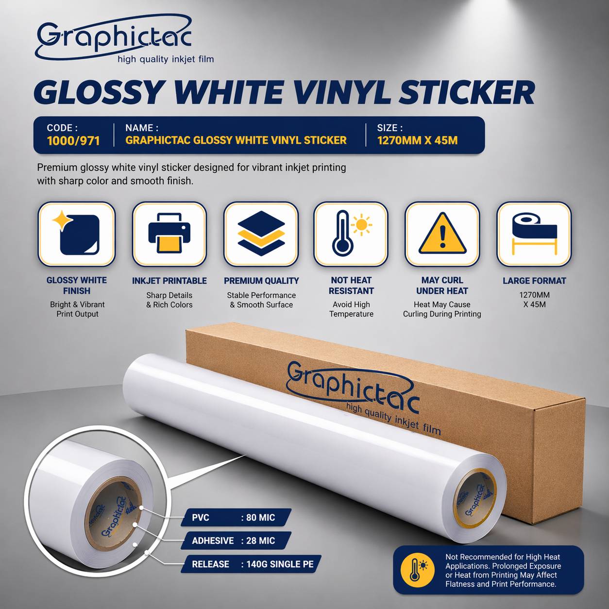 [ 1000/971 ] GRAPHICTAC GLOSSY WHITE VINYL STICKER