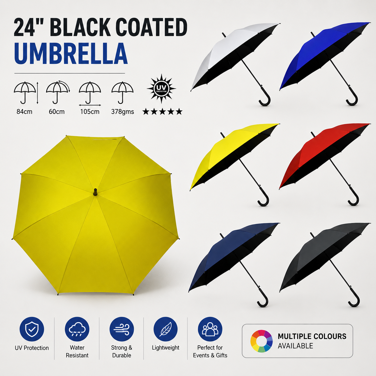UV Protection Auto Open J-handle Umbrella (Black Inner Coated) 24in