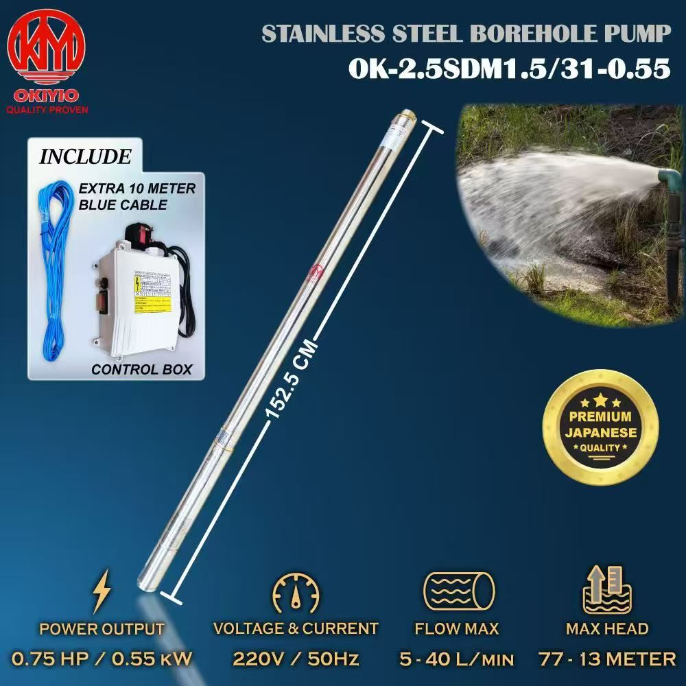 OKIYIO STAINLESS STEEL BOREHOLE PUMP 550w - 230v