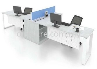2 pax L shape workstation with square metal leg and desking panel system(Front view)