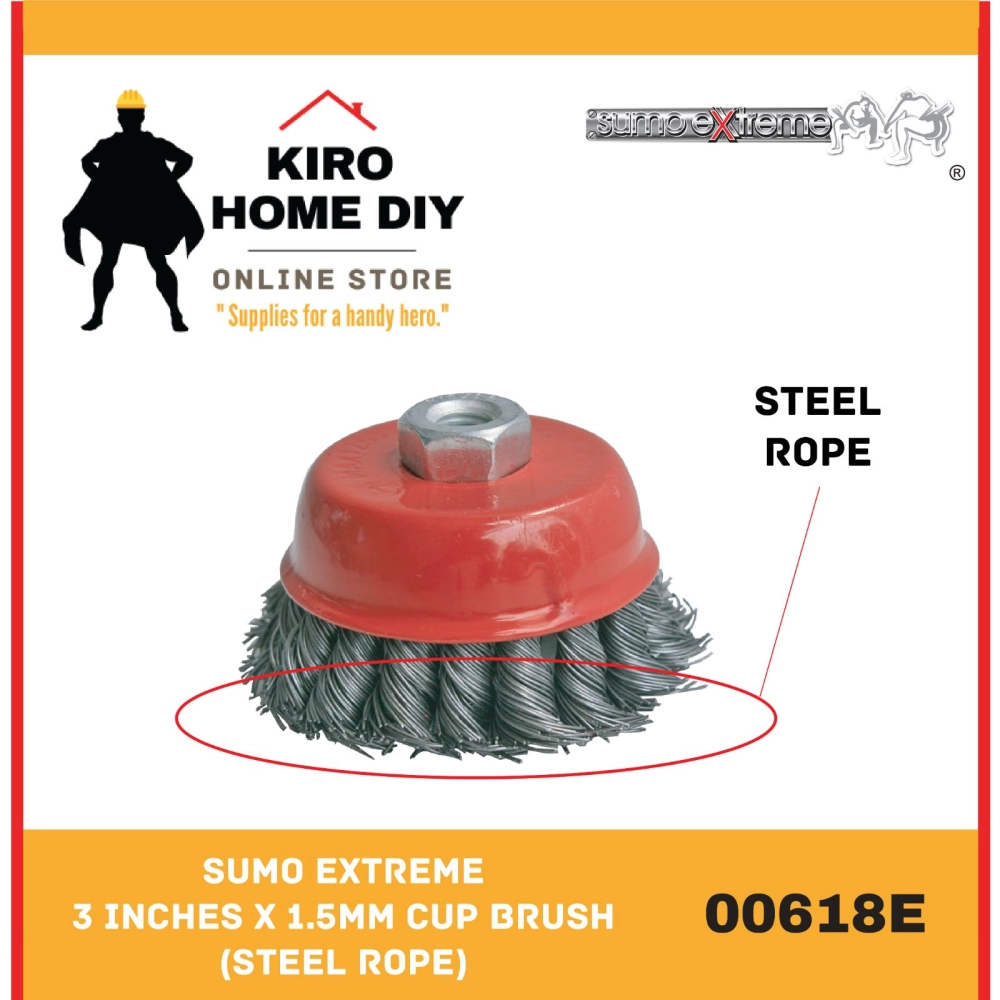 SUMO EXTREME 3 Inches x 1.5mm Cup Brush (Steel Rope/ Knotted) - 00618E