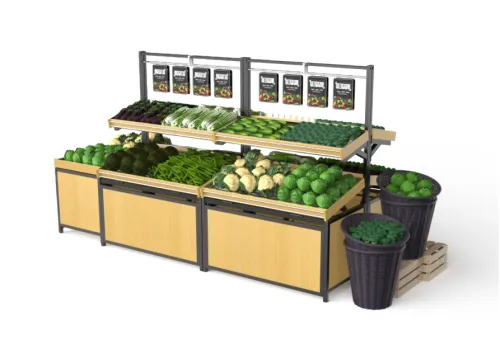 DOUBLE-LAYER STEEL & WOOD FRUITS & VEGETABLES RACK