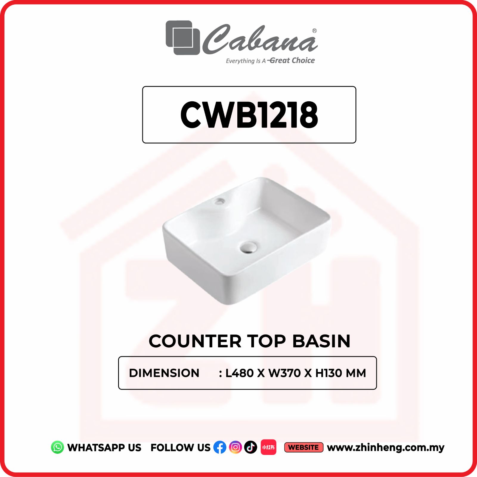 CABANA CWB1218 COUNTER TOP BASIN
