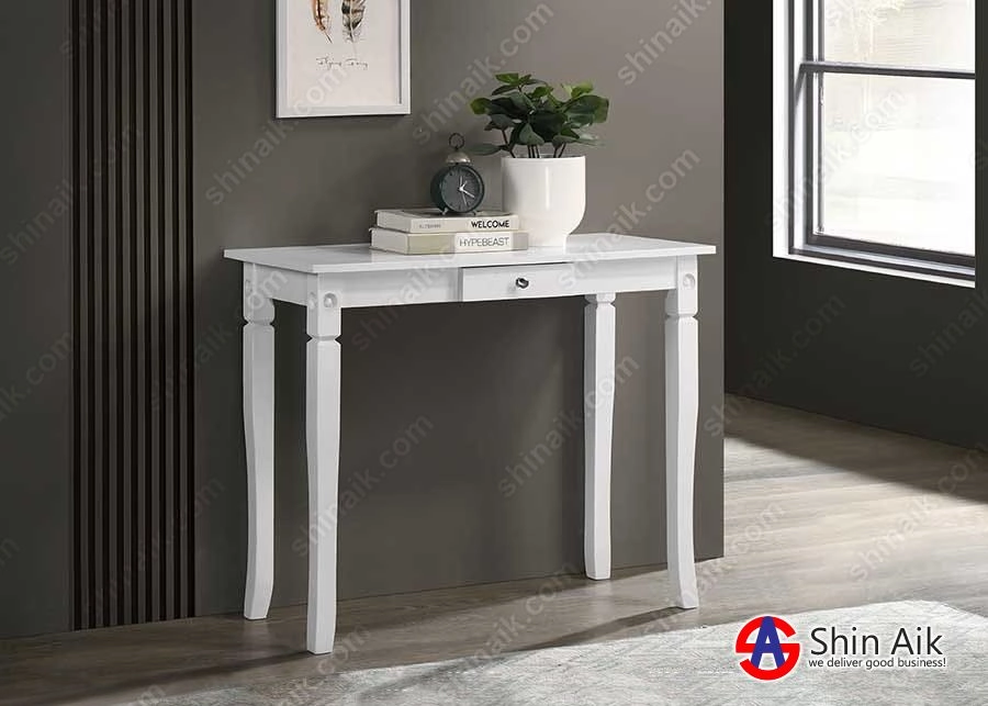 CT77032(KD) (3'ft) White Classic Elegant Solid Wooden Console Table 