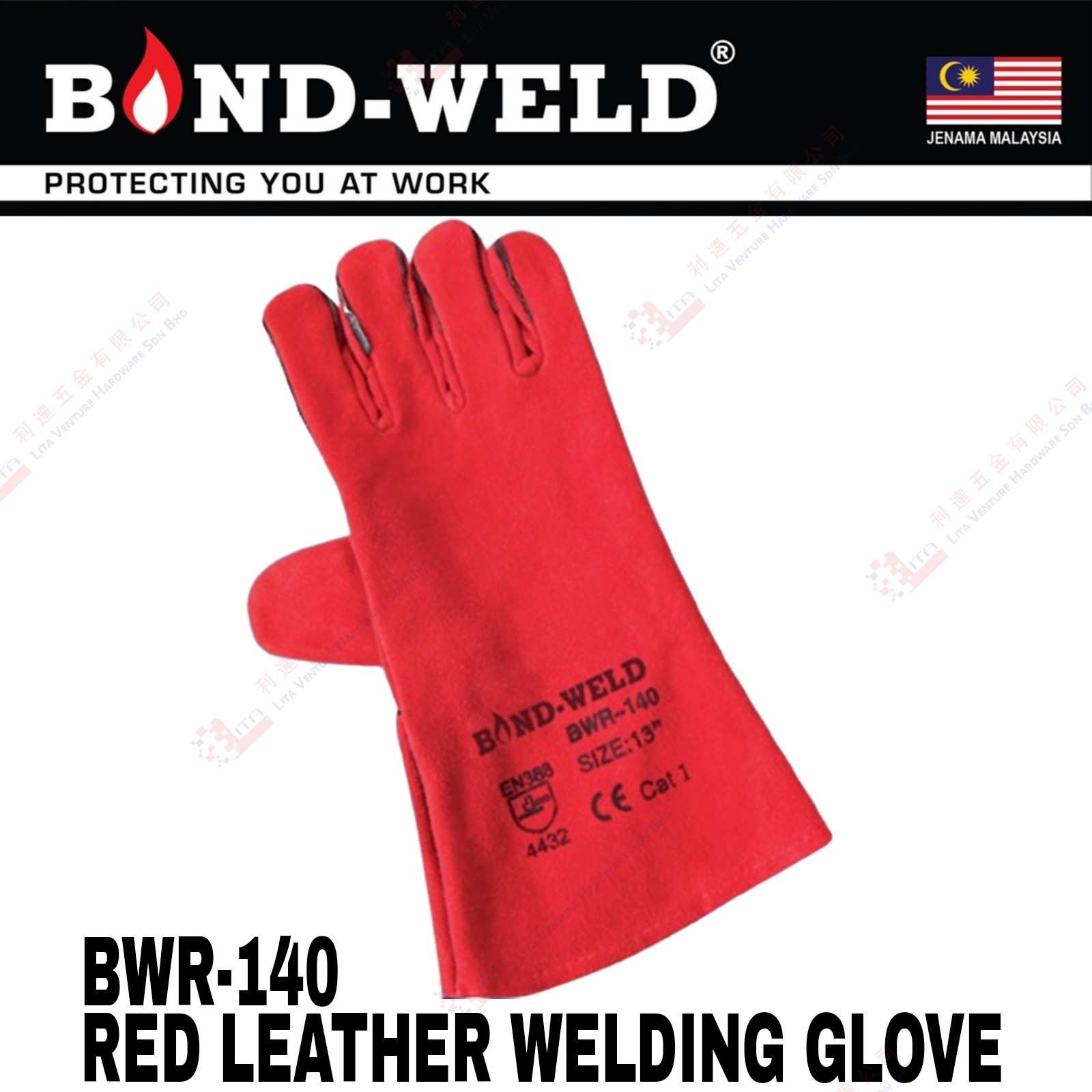 BOND WELD BRAND RED LEATHER WELDING GLOVE - BWR140
