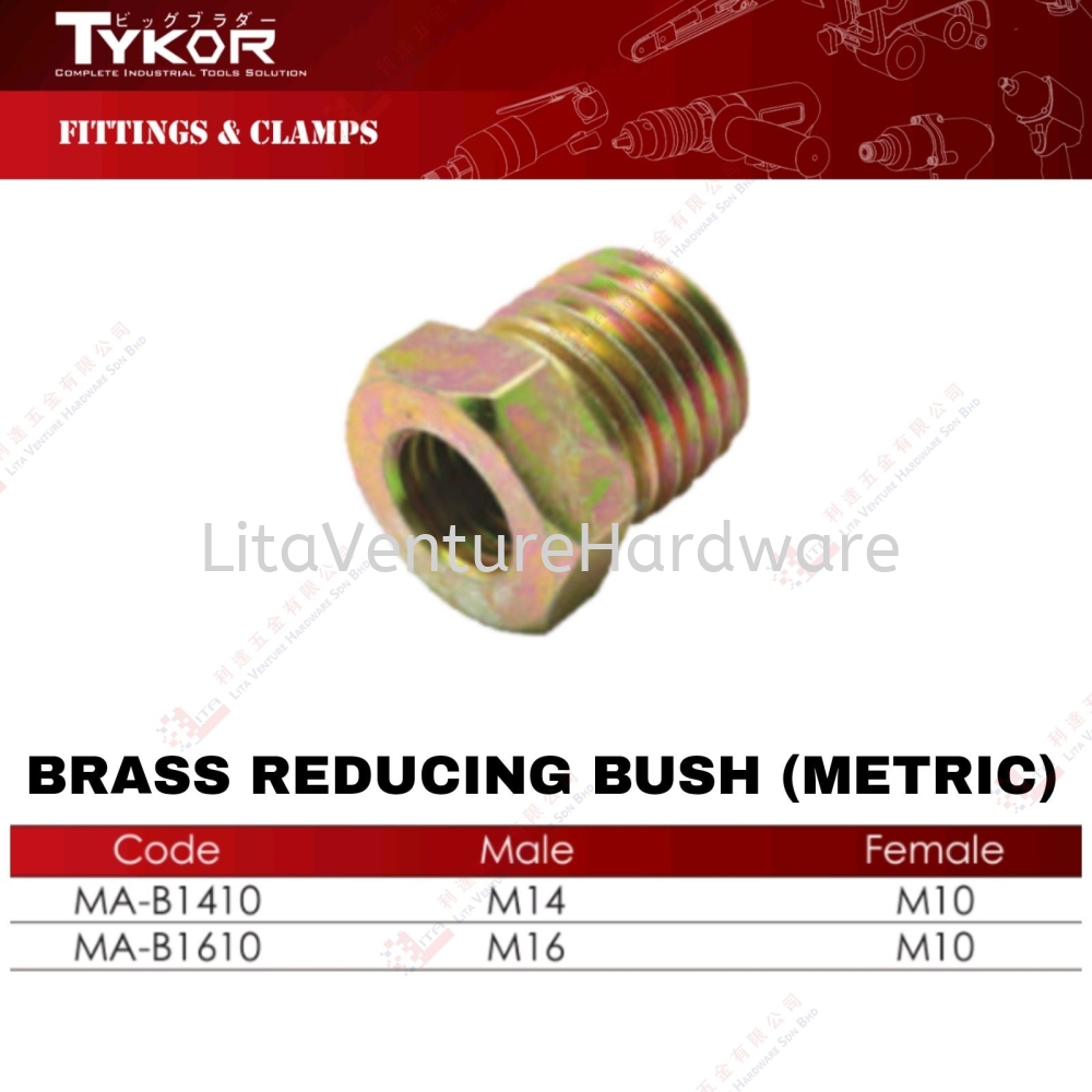 TYKOR BRAND BRASS REDUCING BUSH(METRIC) - MAB1410 MAB1610