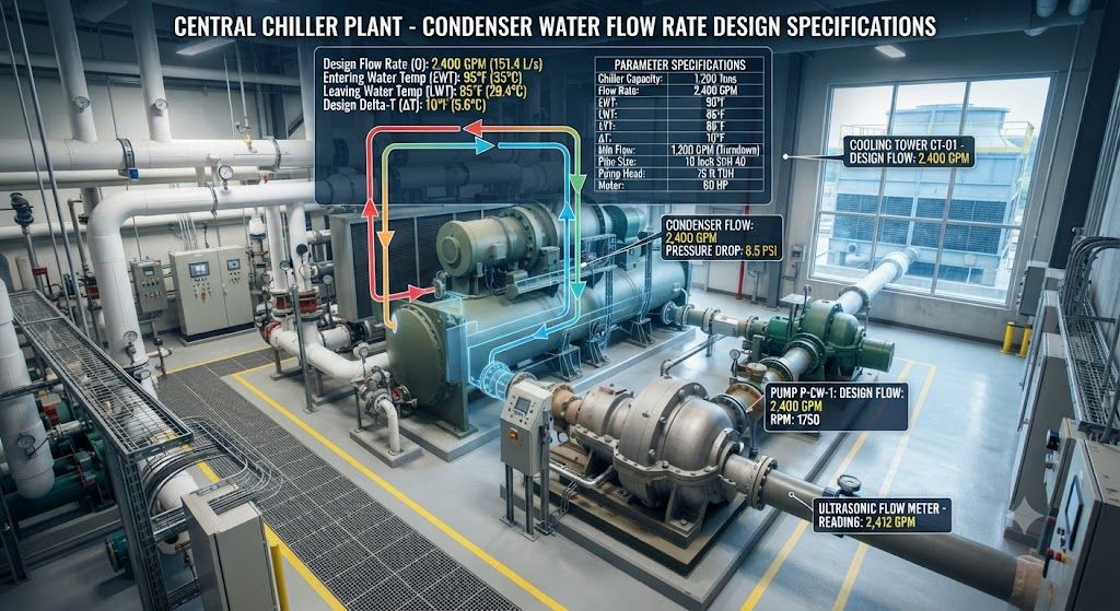 Condenser water flow rate design specifications