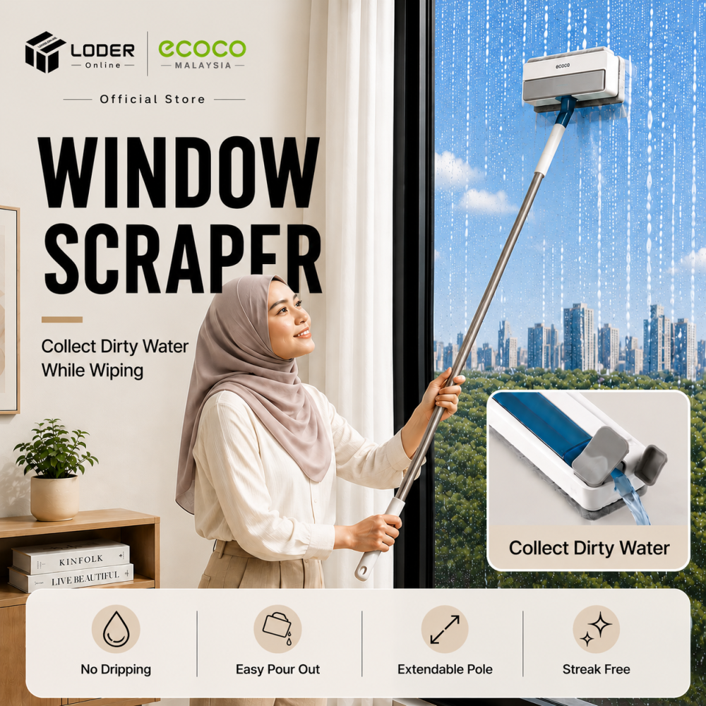LODER ECOCO Window Scraper Glass Wiper Collect Dirty Water Adjustable Streak Free Window Cleaner