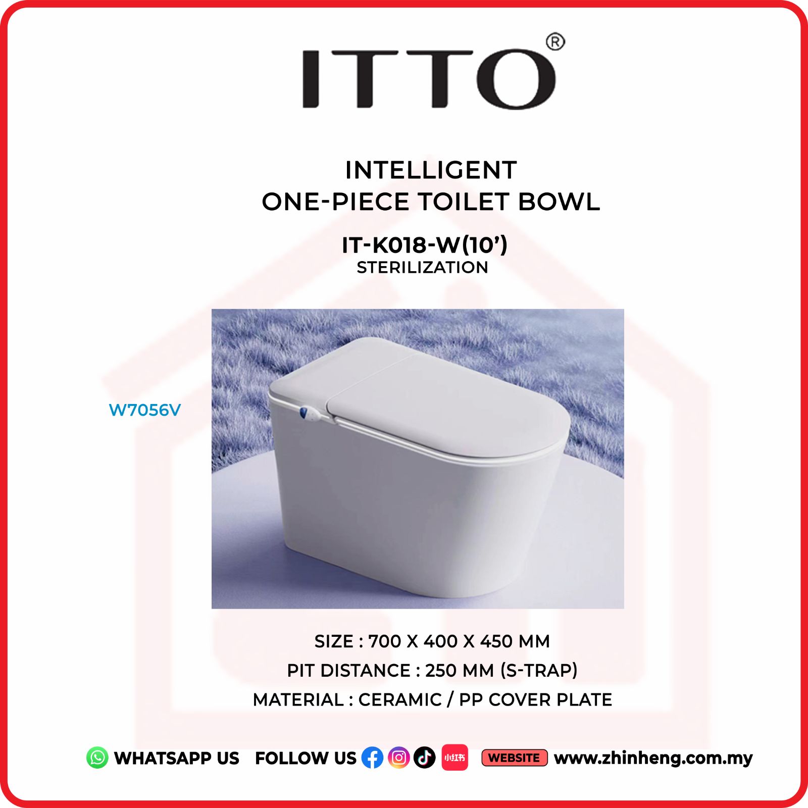 ITTO INTELLIGENT ONE-PIECE TOILET BOWL IT-K018-W(10")