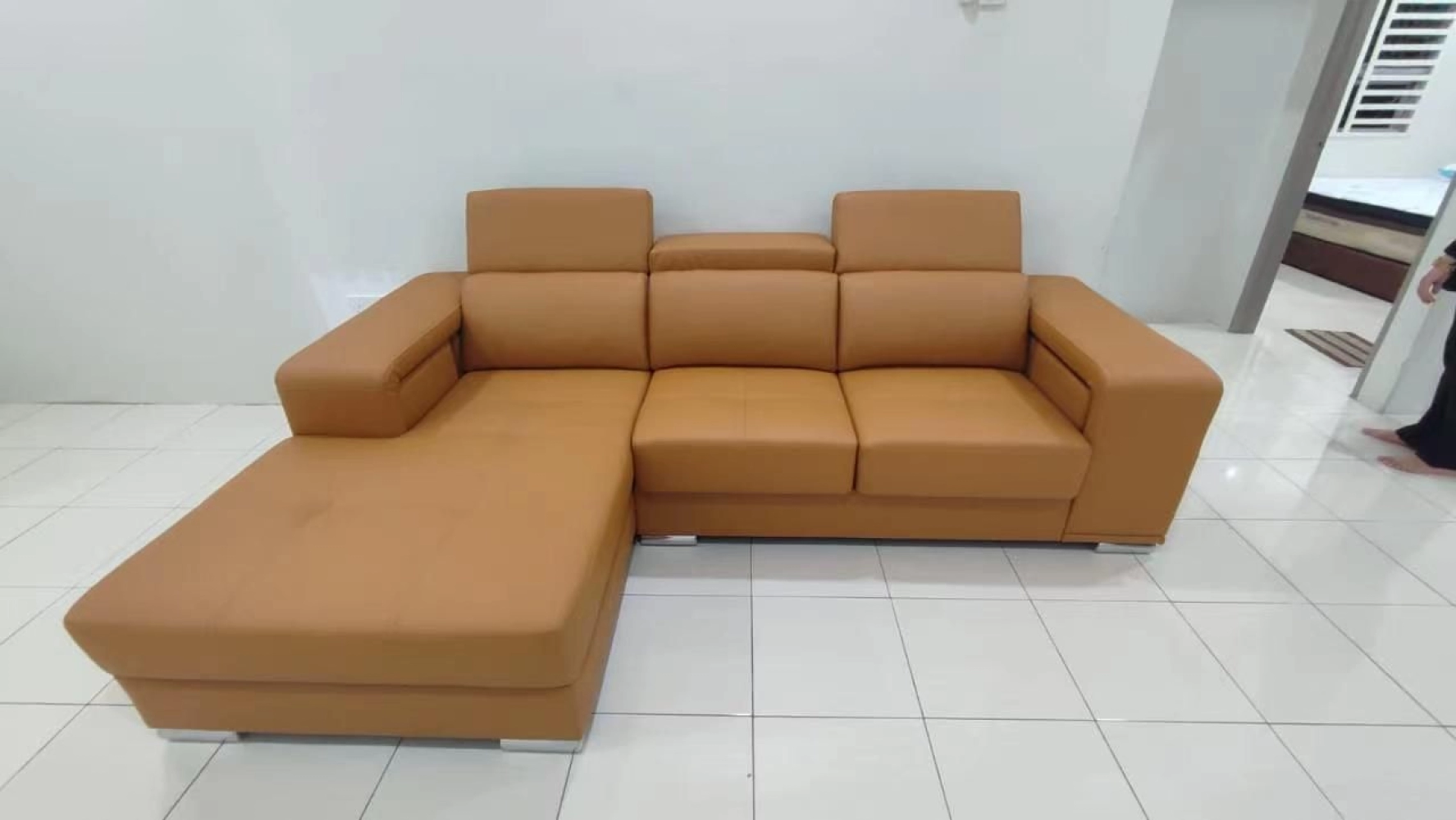 Modern L Shape Sofa Orange Colour | 3 Seater + L Shape Sofa | Sofa Furniture Store | Penang Furniture Sofa