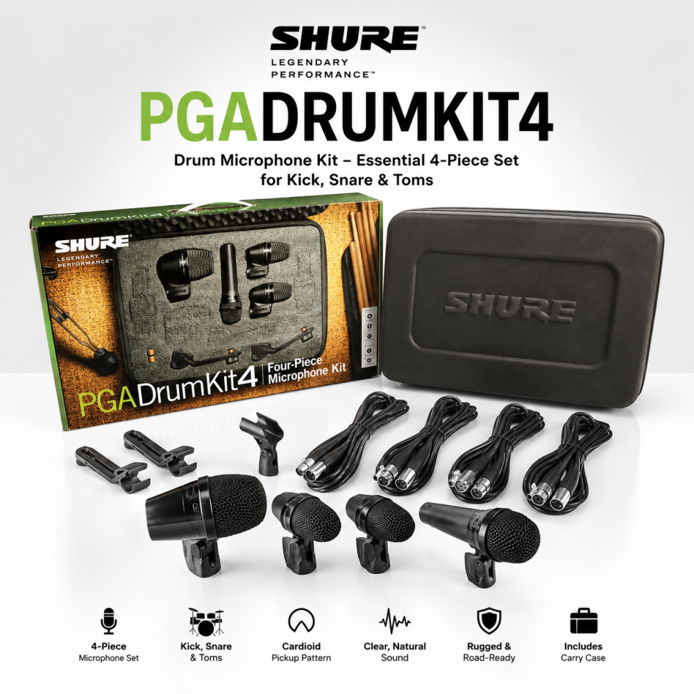Shure PGADRUMKIT4 Drum Microphone Kit â Essential 4-Piece Set for Kick, Snare & Toms