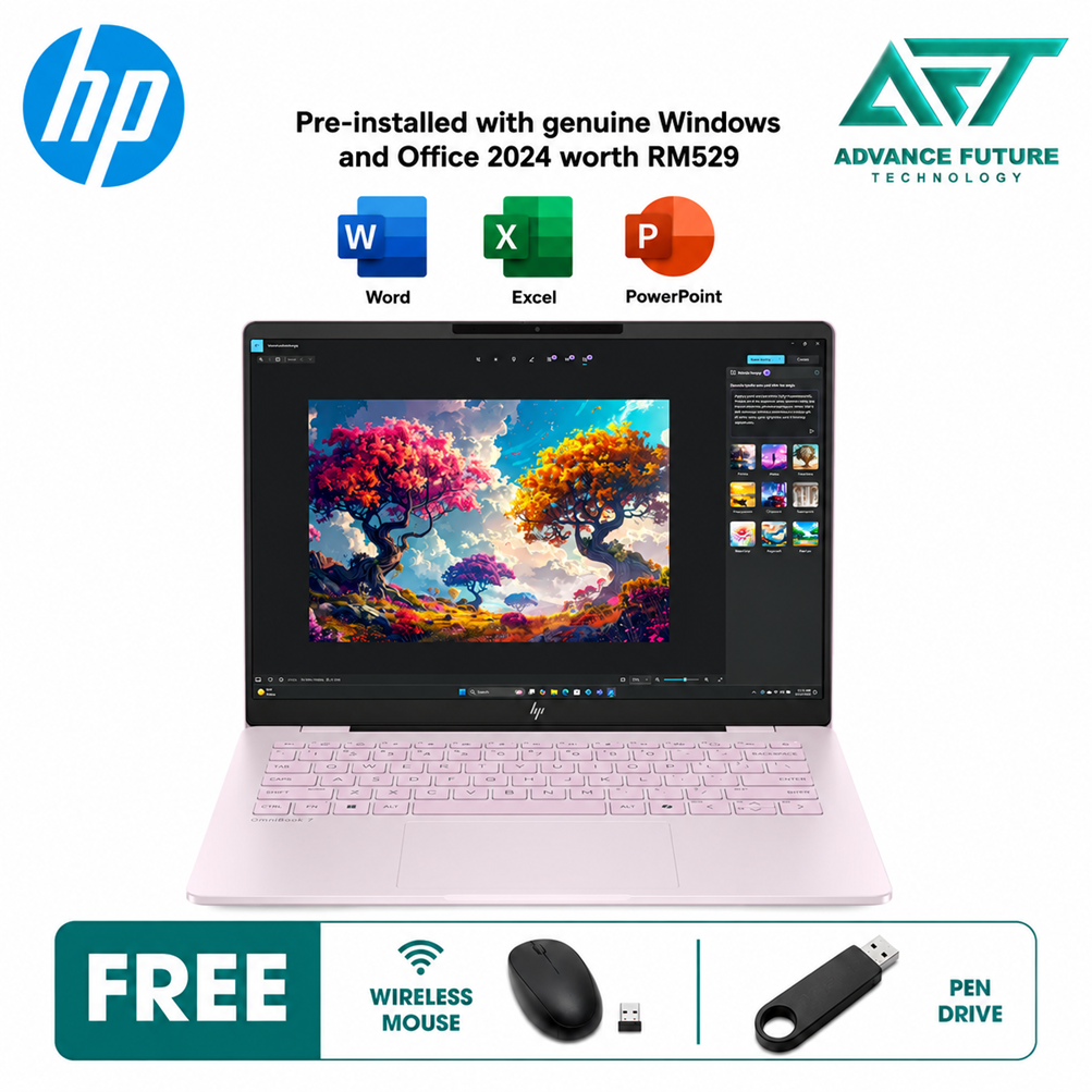 HP Omnibook 7 14-fr0070TU 14" 2K AI Laptop Powder Pink ( Intel Core Ultra 7 255U, 16GB, 512GB SSD, Intel, W11, H&S 2024&M365 )
