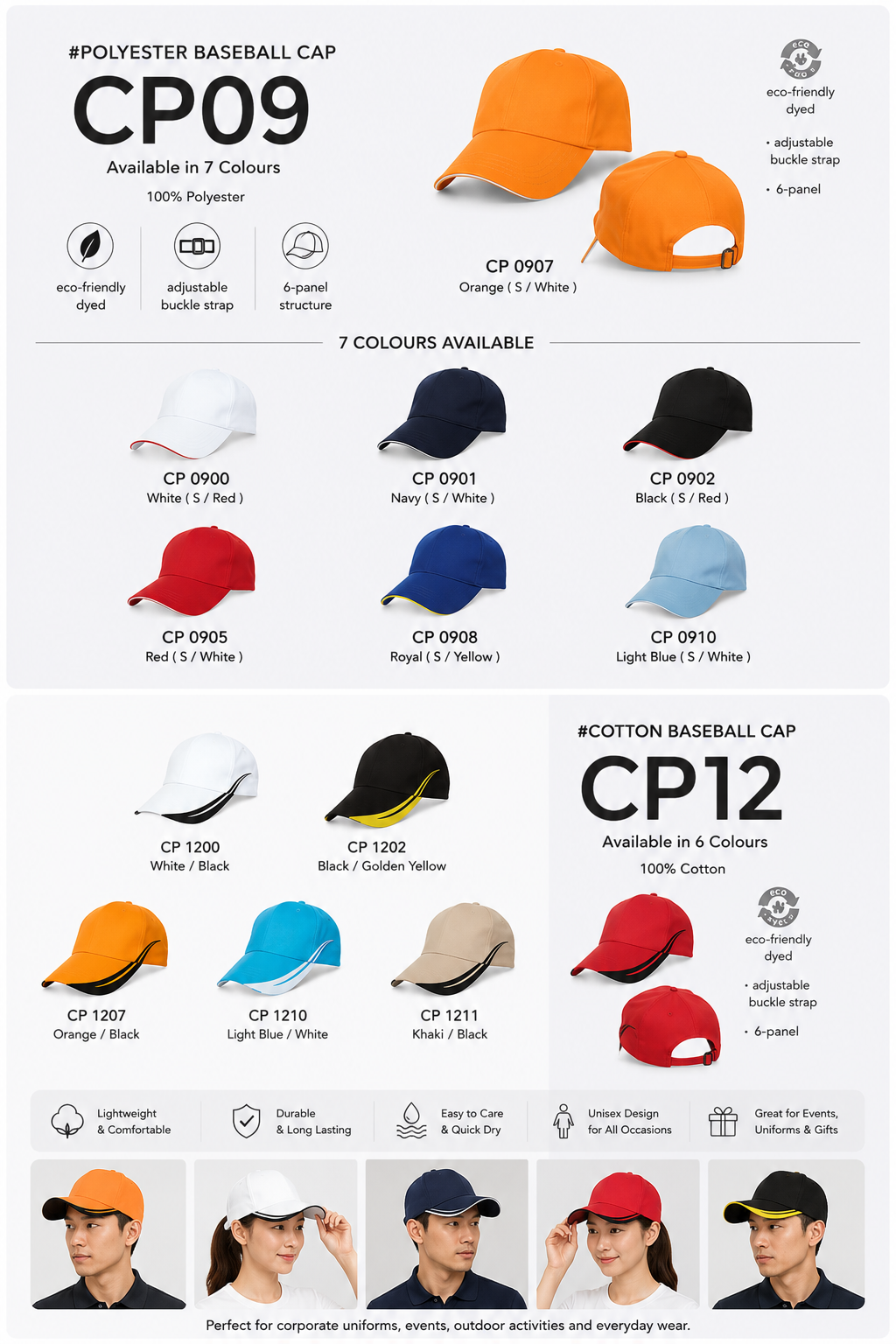 CP09 & CP12 Baseball Cap｜Stylish & Comfortable Custom Caps