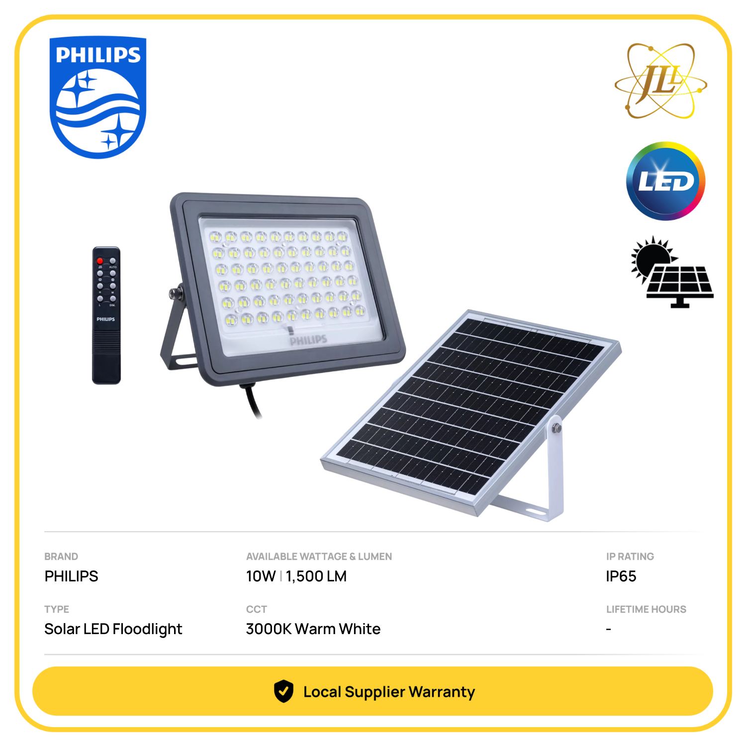 PHILIPS ESSENTIAL SMARTBRIGHT BVC080 LED15 FLOODLIGHT OUTDOOR SOLAR 10W 1500LM IP65 WITH SOLAR PANEL AND INFRARED REMOTE [3000K/6500K] [730/765]