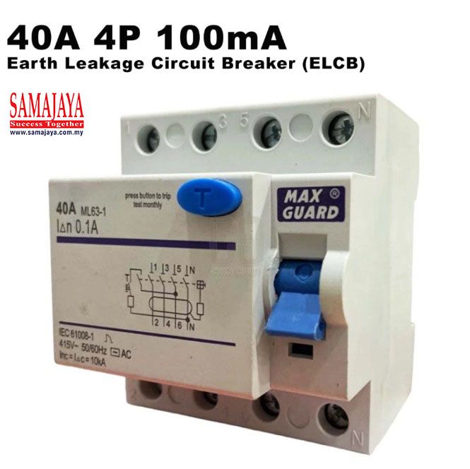 Maxguard 40A 4 Pole 0.1A/ 100mA ELCB/ RCCB