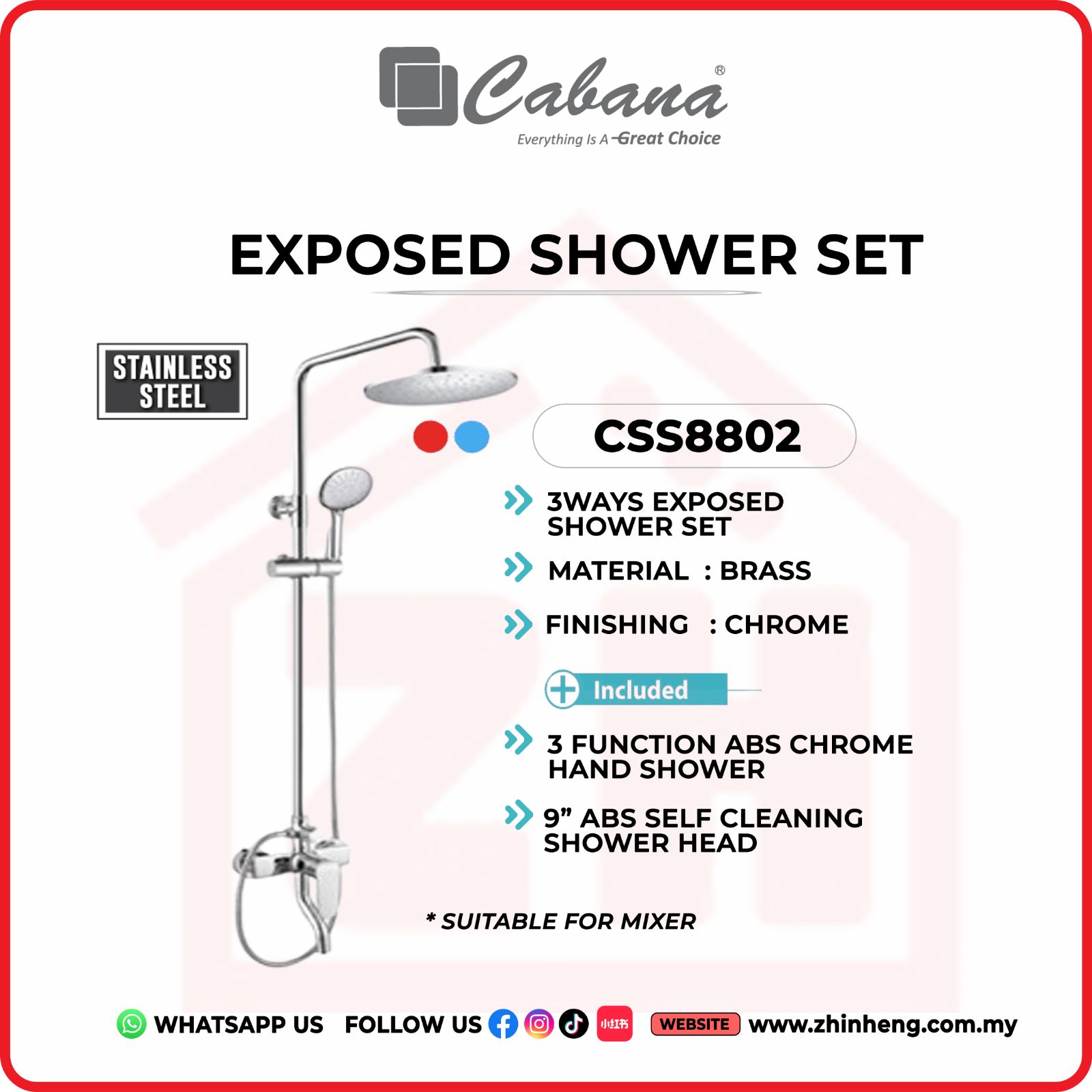 CABANA 3 WAYS EXPOSED SHOWER SET  CSS8802