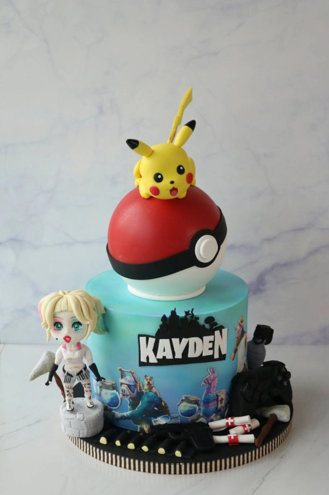 Playstation Pikachu Pokemon Harlequinn Cake