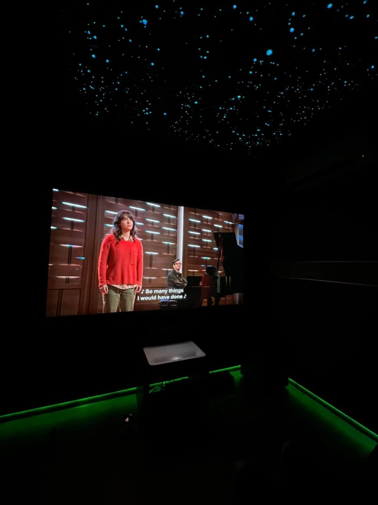 10’ x 10’ room, complete transformed into a personal entertainment space | Cinema Screen | Home Theater Recliner Sofa | Soundproof Wall Acoustic | Starry Sky Ceiling Makeover | Atmos Sound Speaker Cinema | Cinema Movie Projector