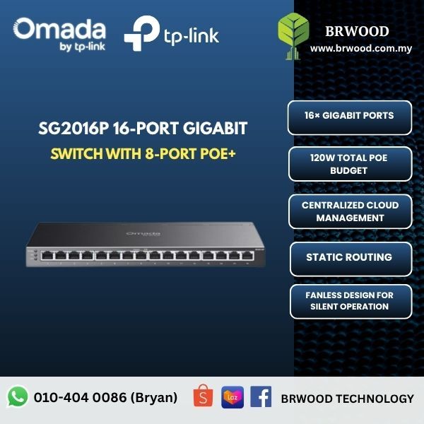 OMADA TP-LINK SG2016P: 16-Port Gigabit Switch with 8-Port PoE+