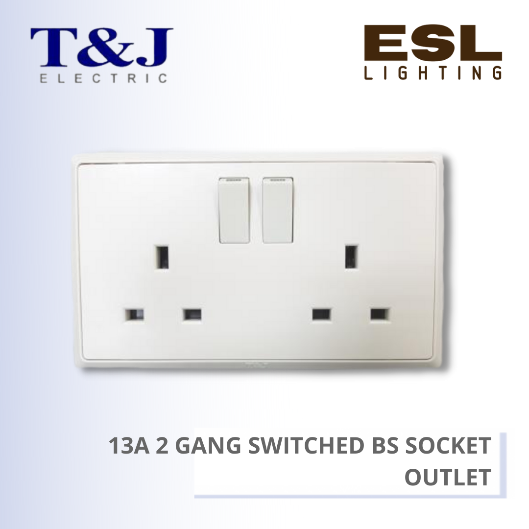 T&J SWITCHES INFINIT SERIES 13A 2 GANG SWITCHED BS SOCKET OUTLET - HC8613SD HC8613SD-SBL HC8613SD-MSB HC8613SD-PS7 HC8613SD-ST5